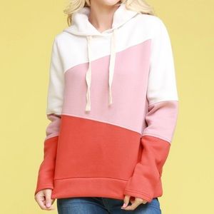 White pink and coral color block sweatshirt